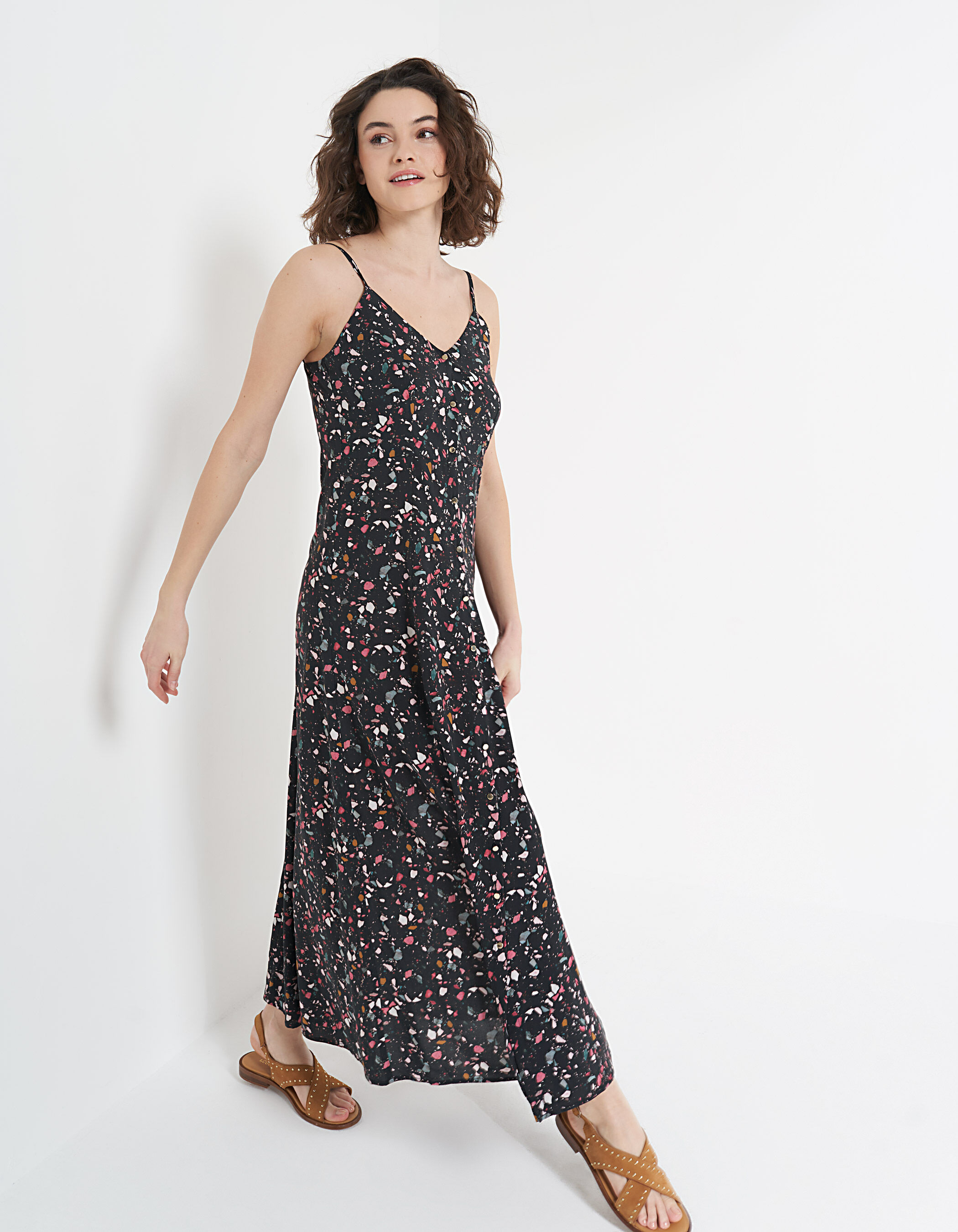 robe longue noire imprimee
