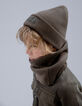 Kaki gebreide muts en snood rubbermarkering jongens-6