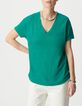 Turquoise V-neck linen knit tee Women-2