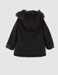 Manteau noir bi matière fourré fille-3