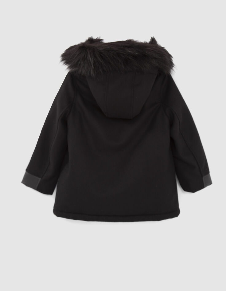 Manteau noir bi matière fourré fille-3