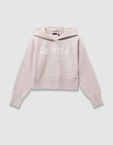 Pull &agrave; capuche beige maille &agrave; message fille - IKKS