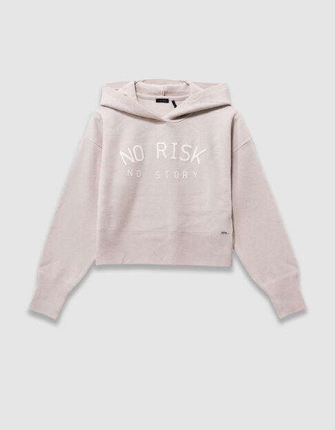 Pull à capuche beige maille à message fille - IKKS