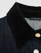 Blaues Damen-Jeanshemdkleid Samtkragen und -manschetten-3