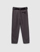 Pantalón gris fluido LYOCELL® cinturón terciopelo niña-4