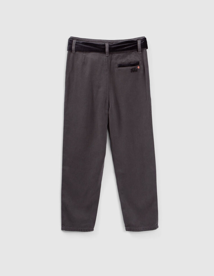 Pantalón gris fluido LYOCELL® cinturón terciopelo niña-4