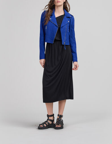 Women’s cobalt suede biker-style jacket - IKKS