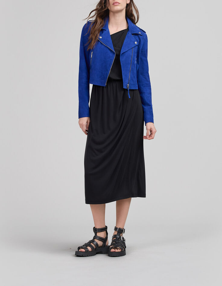 Women’s cobalt suede biker-style jacket-1
