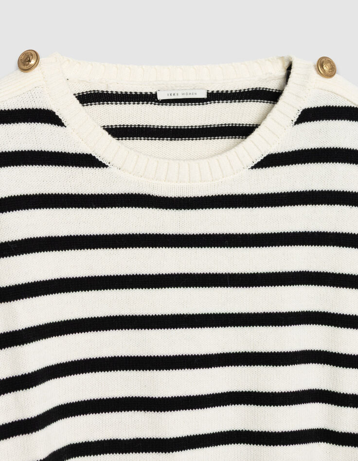 Pull marini&egrave;re court boutons grav&eacute;s aux manches Femme-6