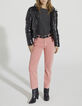 Jean droit rose taille haute cropped bords francs femme-7