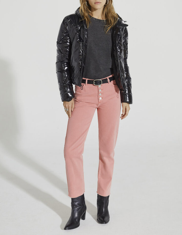 Jean droit rose taille haute cropped bords francs femme-7