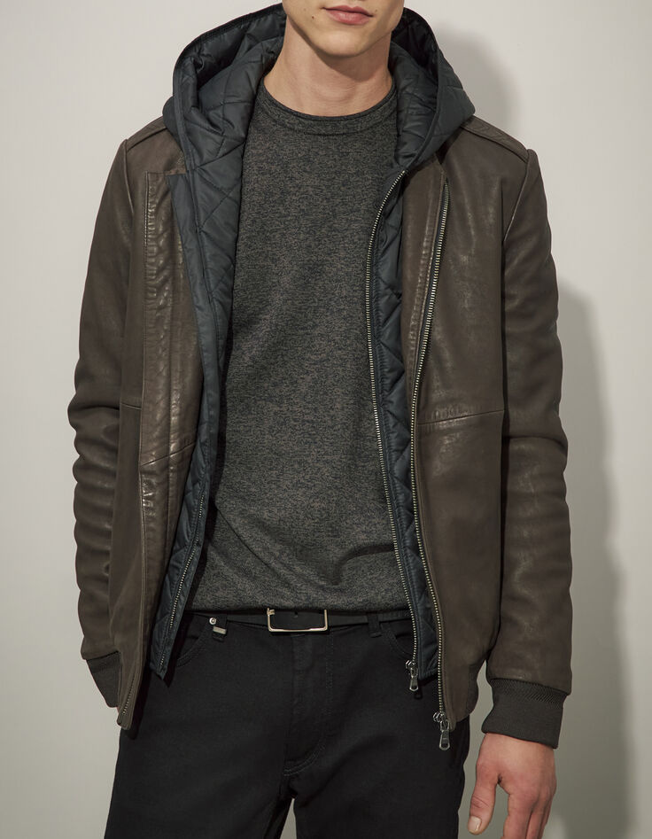 Men’s dark chocolate aviator-style bomber jacket-1
