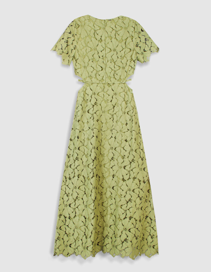 Robe longue verte dentelle d&eacute;coupes c&ocirc;t&eacute;s Femme-7