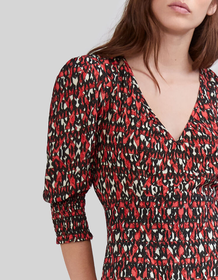 Vestido midi negro estampado ikat Mujer-4