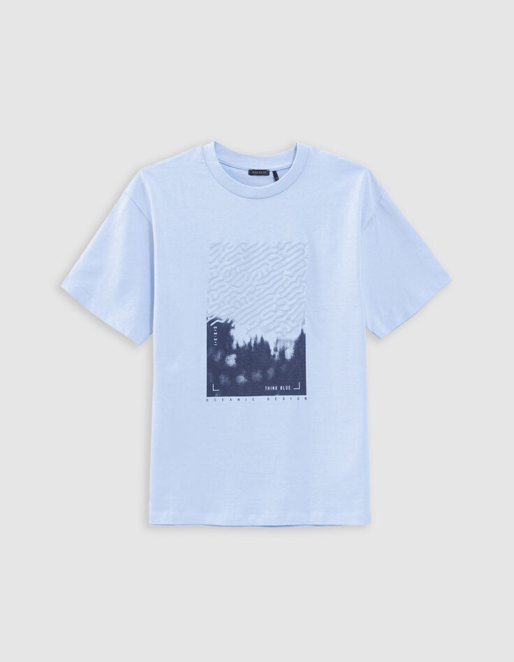 T-shirt bleu coton bio flocage ondes marines garçon-2