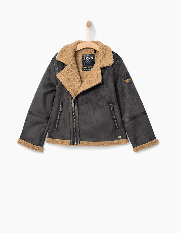 Veste grise imitation peau lainée garçon-2 Veste grise imitation peau lainée garçon-2