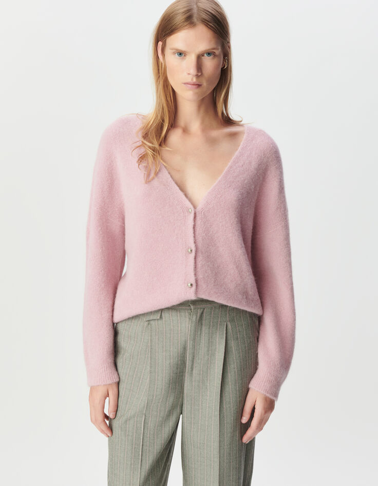 Cardigan rose tricot réversible devant/dos Femme-4