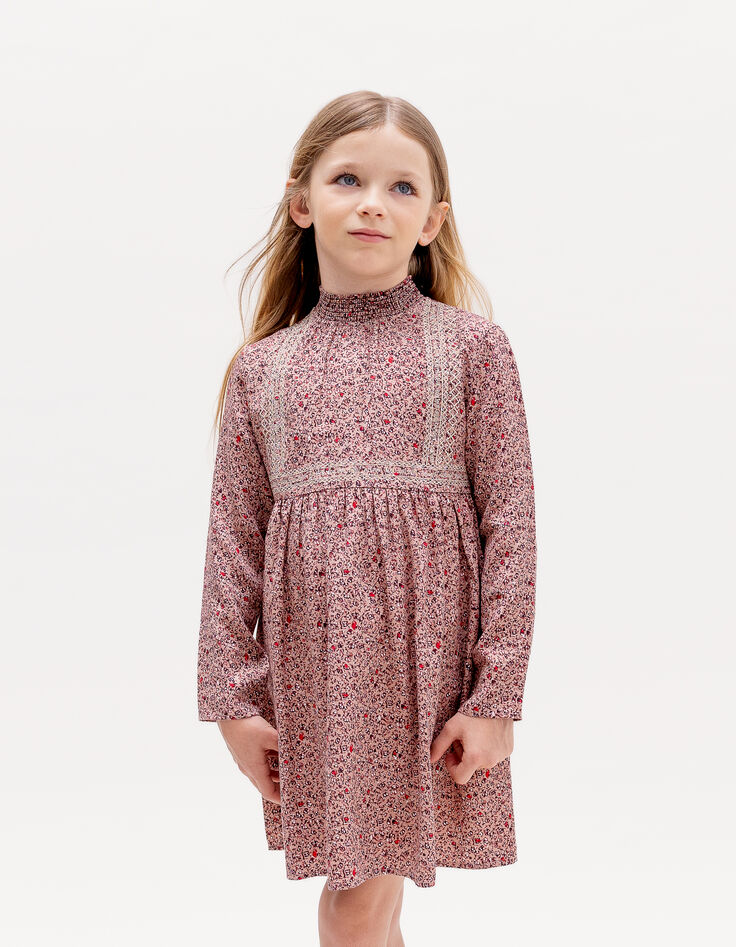 Robe rose imprimé fleuri fille-1