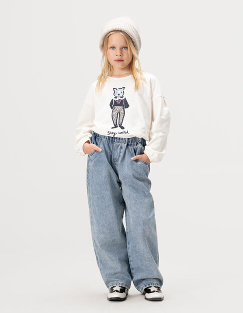 T-shirt écru coton bio lapin col dentelle 3D fille - IKKS