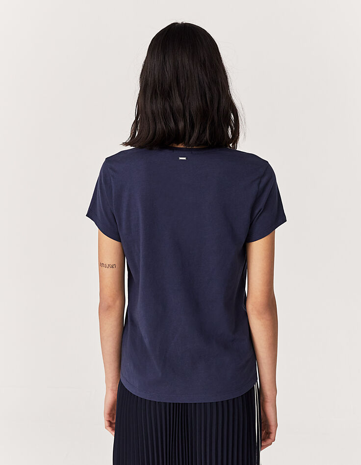 Tee-shirt en coton bio bleu marine visuel badge femme-2