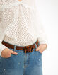 I.Code cognac leather belt with tiger print buckle-2