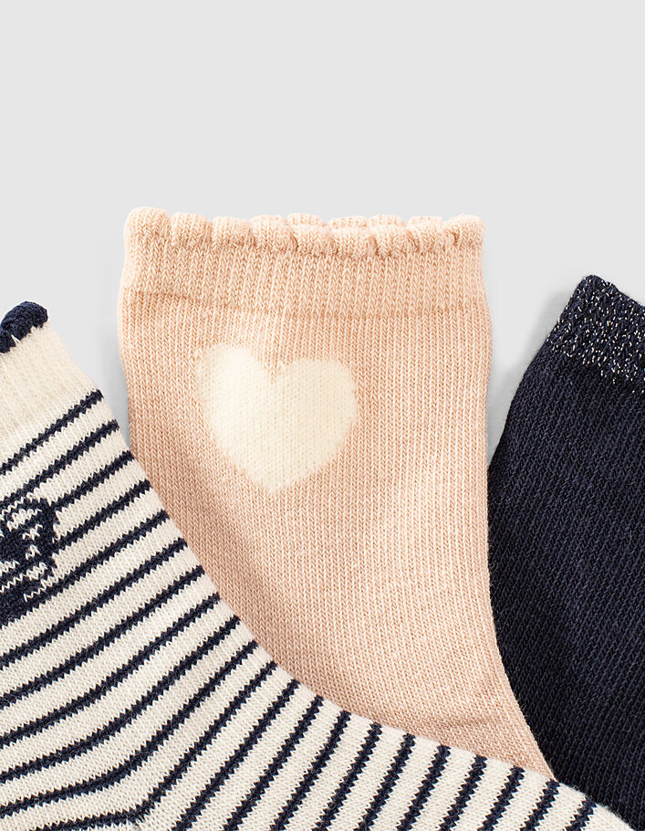 Baby girls' navy, white striped and powder pink socks  - IKKS