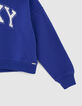 Blauwe cropped sweater met maxi tekst meisjes-2