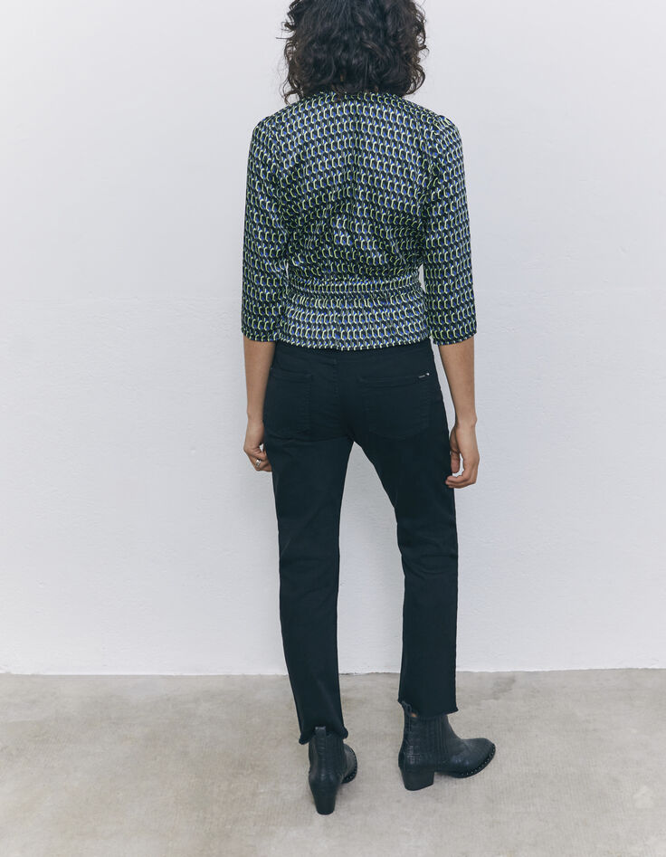 Women’s black graphic print wrap blouse-2