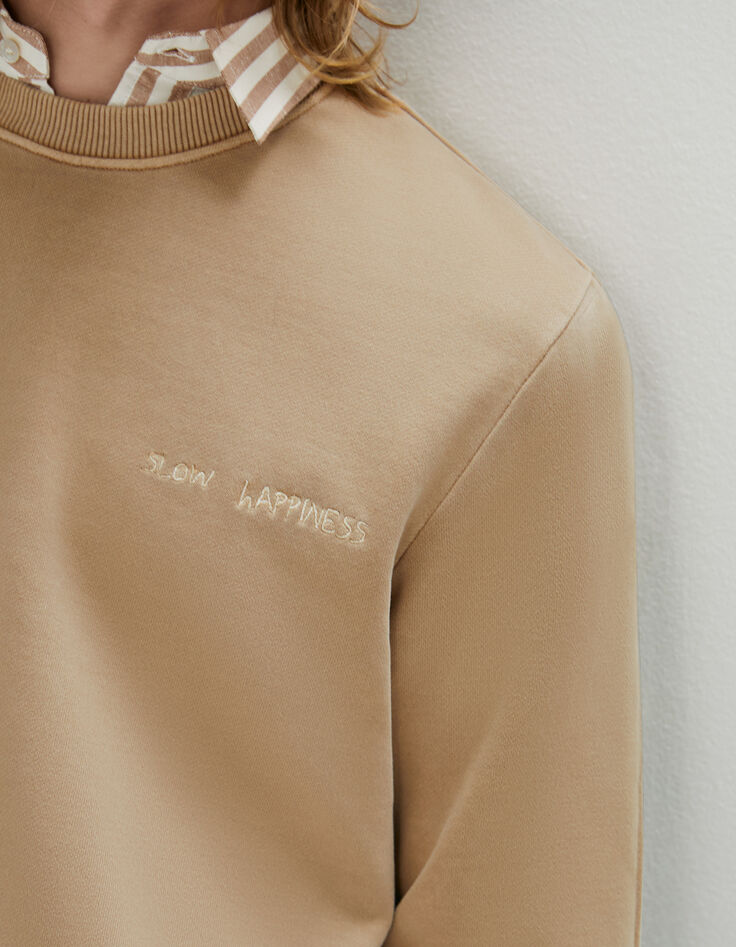 Beige sweater geborduurd borst Heren-4