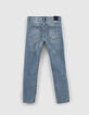 Blaue Jungen-Slimjeans mit platzierten Gebrauchsspuren-3