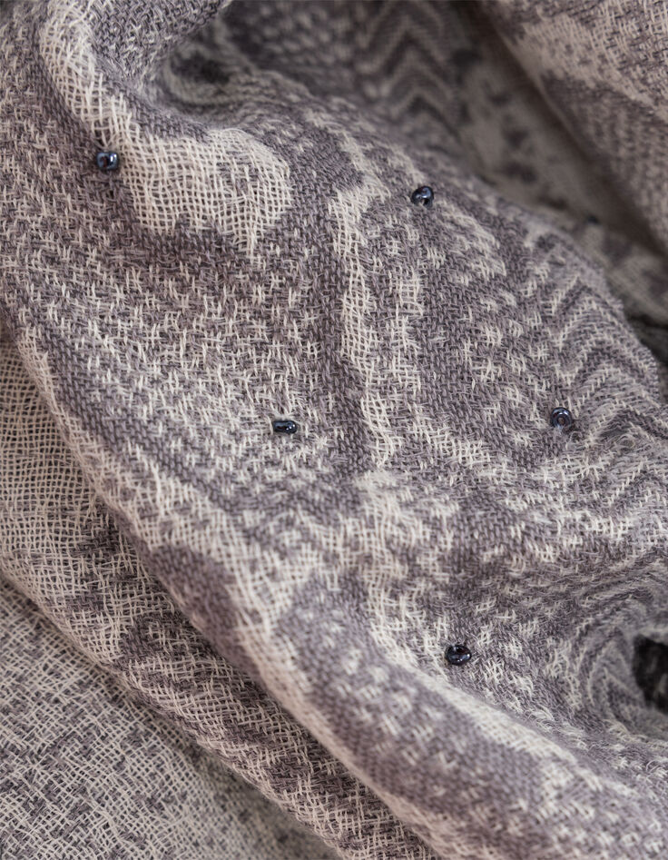 Gray jacquard scarf with python and pearl pattern Women-5