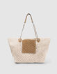 Tas 1440 ecru gehaakt leren fluwelen camel Dames-3