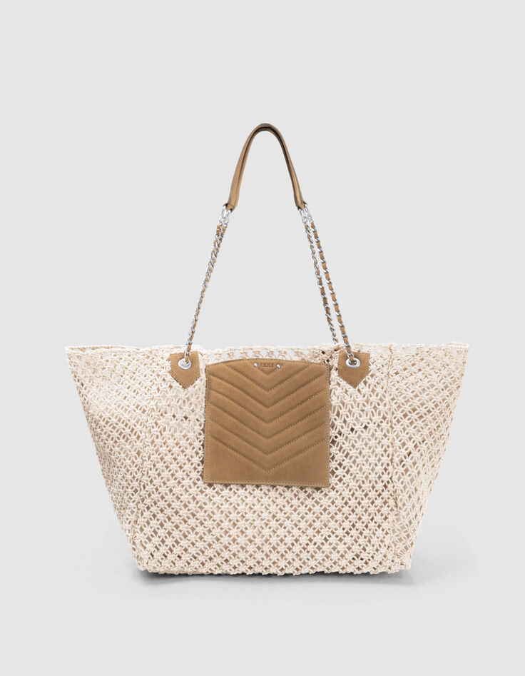 Tas 1440 ecru gehaakt leren fluwelen camel Dames-3