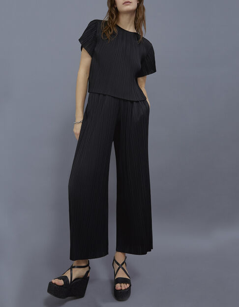 Women’s black recycled pleated wide trousers