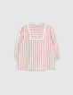 Blouse écrue mini me à rayures rouges et noires fille -3