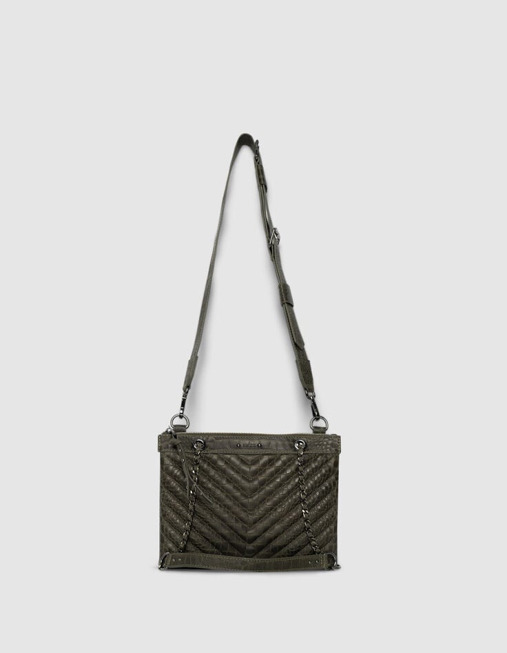 Women’s khaki croc-look leather 1440 Reporter clutch bag-6 Women’s khaki croc-look leather 1440 Reporter clutch bag-6