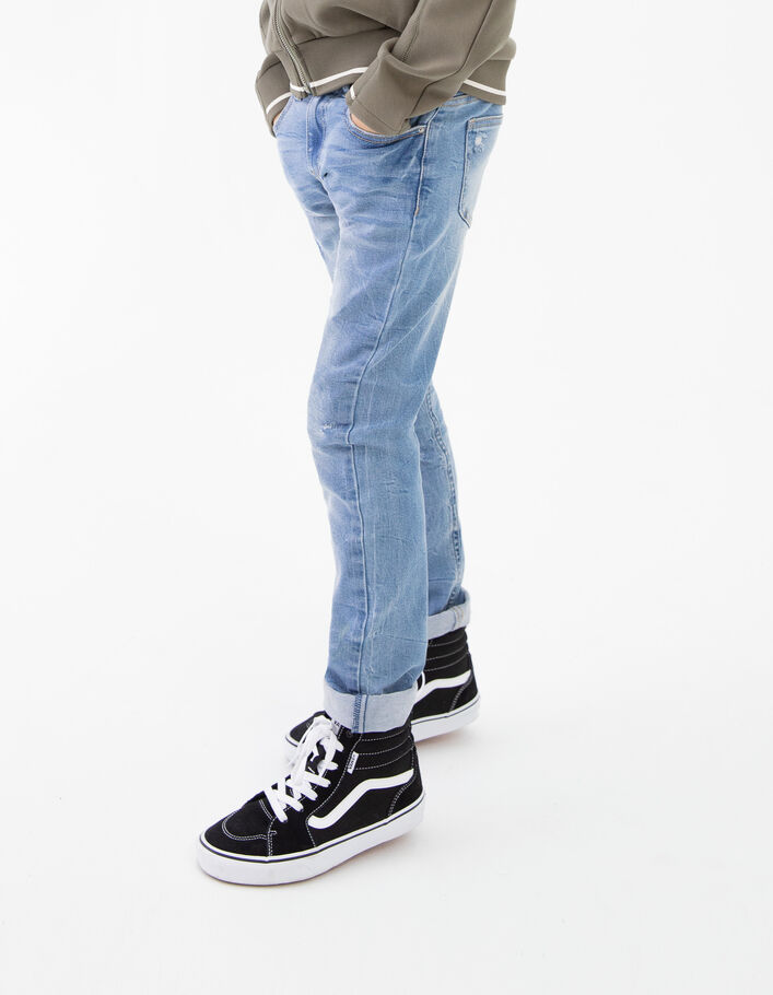 Boys’ blue slim jeans with placed distressing - IKKS