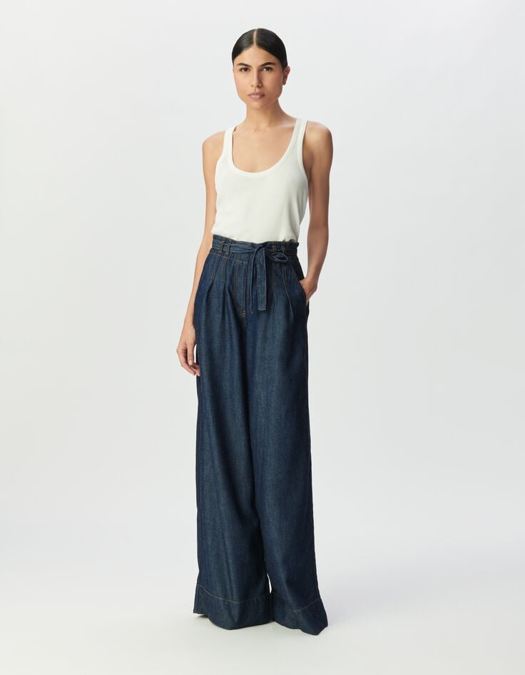 Women’s blue high-waist wide-leg jeans with belt-1 Women’s blue high-waist wide-leg jeans with belt-1