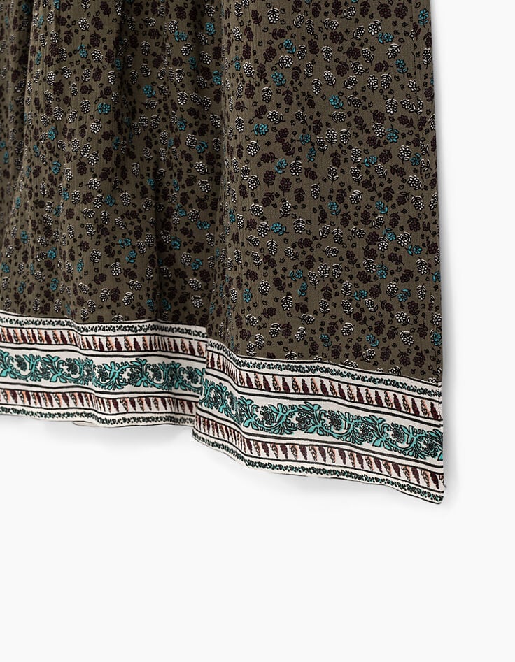 Robe longue fluide kaki à imprimé fleurs fille -5 Robe longue fluide kaki à imprimé fleurs fille -5