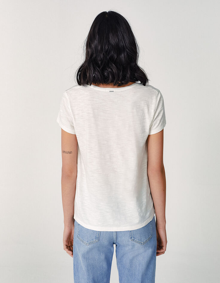 Tee-shirt en coton bio écru visuel message rock femme-3