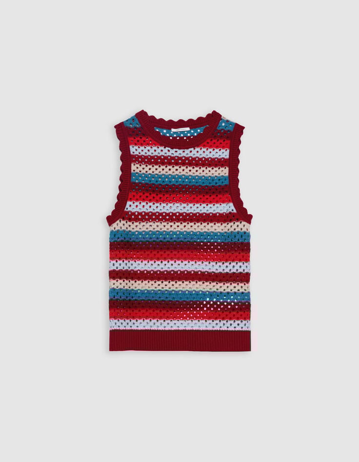 Top rouge tricot ajouré motif rayures Femme-6 Top rouge tricot ajouré motif rayures Femme-6