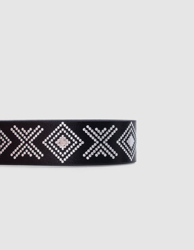 Ceinture noire cuir décor micro clous Femme-3