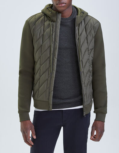 Men's khaki mixed-fabric quilted light padded jacket - IKKS