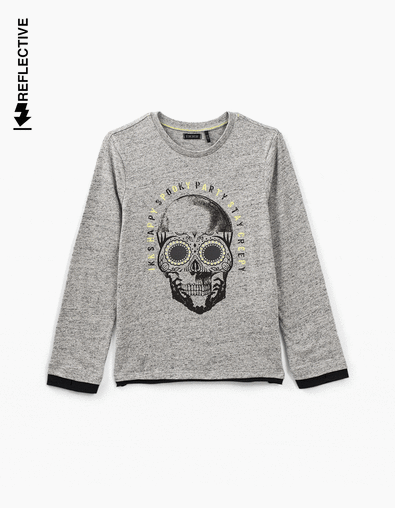 Boys’ medium grey Halloween skull T-shirt  - IKKS