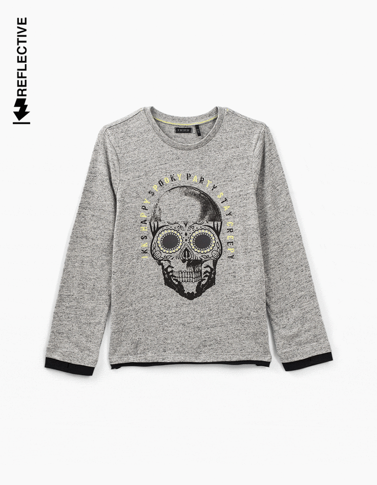 Boys’ medium grey Halloween skull T-shirt -1