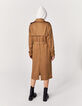 Lange beige trench in tencel afneembare ceintuur dames-3