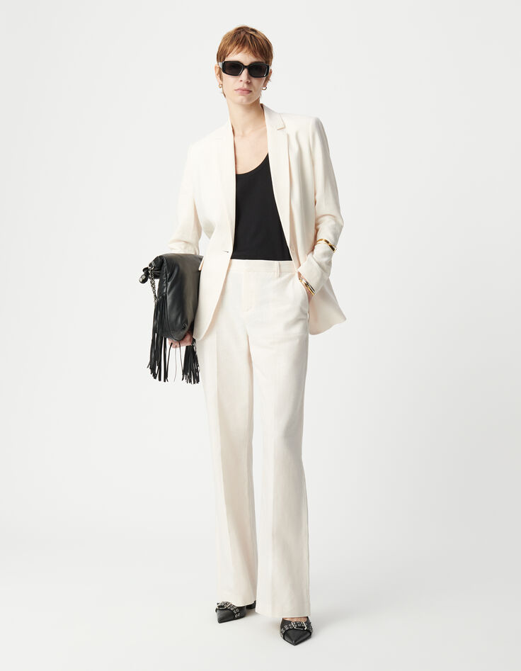 Pantalones de traje de lino y algodón color crudo para Mujer-1