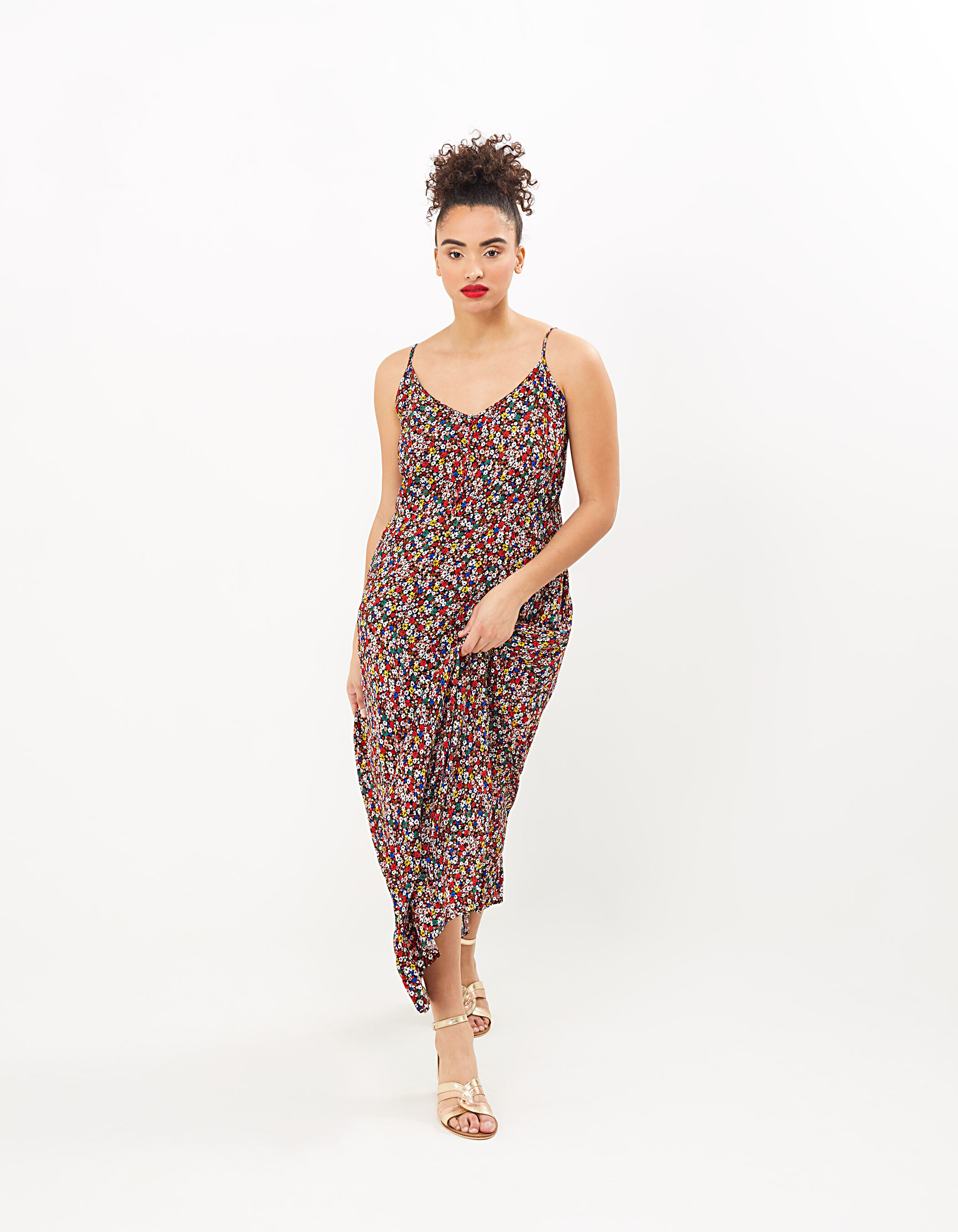 Robe longue noire imprim petites fleurs multico I.Code