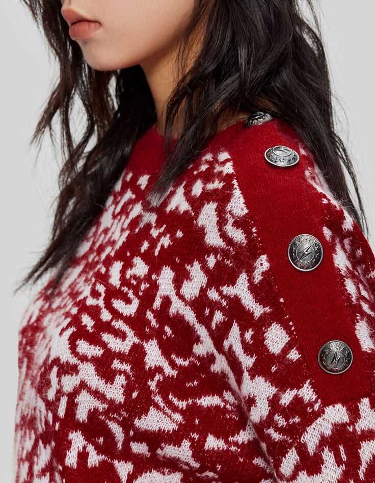 Rode gebreide trui jacquard tagmotief Dames-3