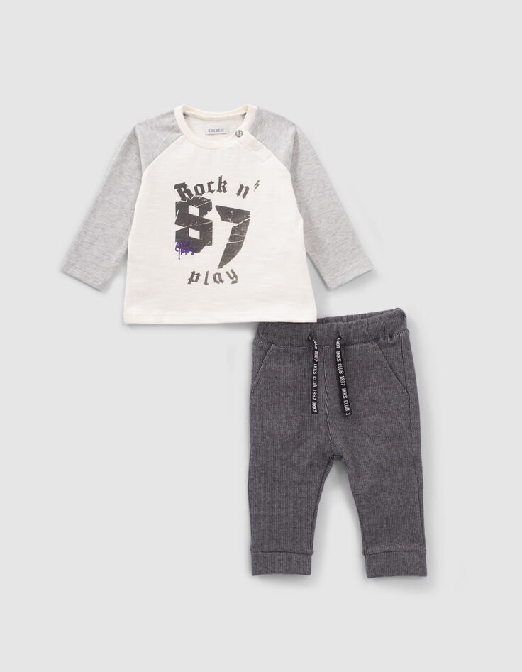 Ensemble jogging gris et tee-shirt b&eacute;b&eacute; gar&ccedil;on-1